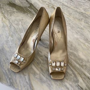 Guess Gold and Jeweled High Heels